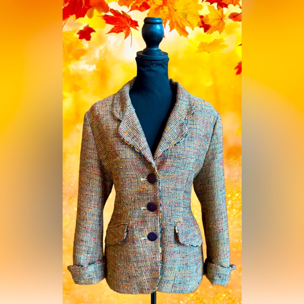 Tweed Lined Jacket with Contrasting Trim & Cuffed Sleeves (14)